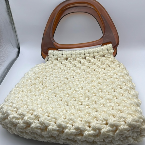 Hand Crafted Handbags - Macrame Granny cottagecore clutch handbag cream ladies purse